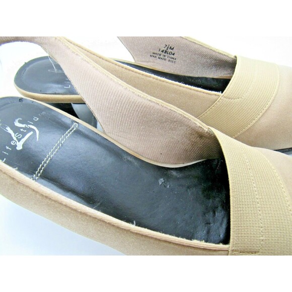 Womens Comfort Shoe Sz 7.5 Slingback Chunky Heel Square Toe Life Stride Tan - Picture 7 of 9